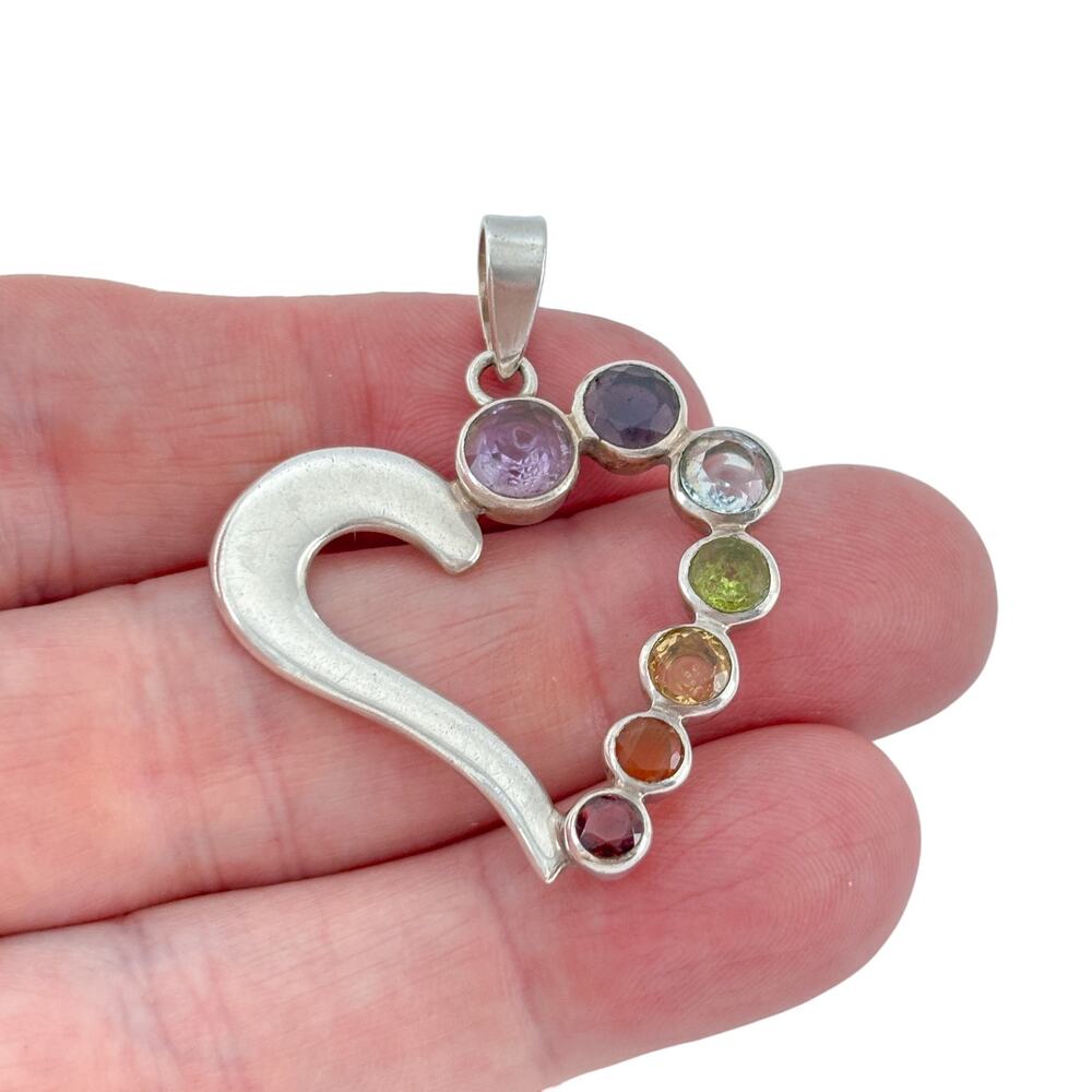 Vintage Sterling Silver 925 Multi Gem Heart Pendant
